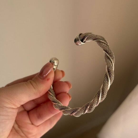 Vintage Silver Wrapped Mesh Cuff Adjustable Bracelet - Picture 4 of 7